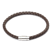 Load image into Gallery viewer, Brown braided magnetic buckle bracelet with silver closure, showcasing modern and sleek design
