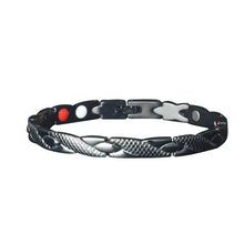 Load image into Gallery viewer, Stylish magnetic therapy bracelet with black and silver design, promoting energy and vitality enhancement.
