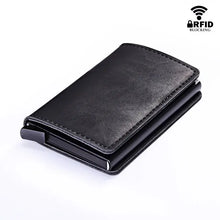 Cargar imagen en el visor de la galería, RFID Lock Vintage Automatic Leather Credit Card Holder made of vegan leather, featuring sleek design with RFID blocking technology.
