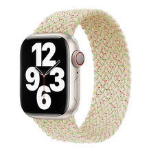 Load image into Gallery viewer, Braided nylon elastic Apple Watch strap with a large digital clock display, compatible with various iWatch models and sizes.
