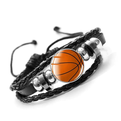 Polyurethane leather bracelet with basketball charm, unisex style, durable PU leather, perfect accessory for sports enthusiasts.