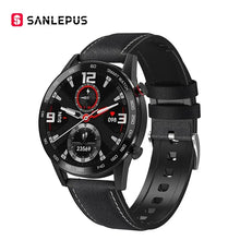 Load image into Gallery viewer, Black Business Smart Watch with leather strap and modern round dial, compatible with iOS and Android
