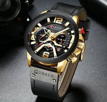 Load image into Gallery viewer, Curren Chono Edition 2022 leather watch with gold accents, vibrant design, military-inspired style, and durability.
