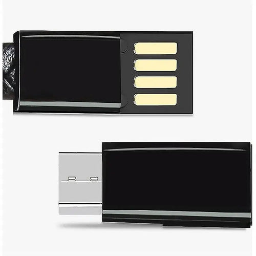 Close-up of black Leather Mini Micro USB Bracelet Charger connectors, highlighting sleek, portable design and functionality.