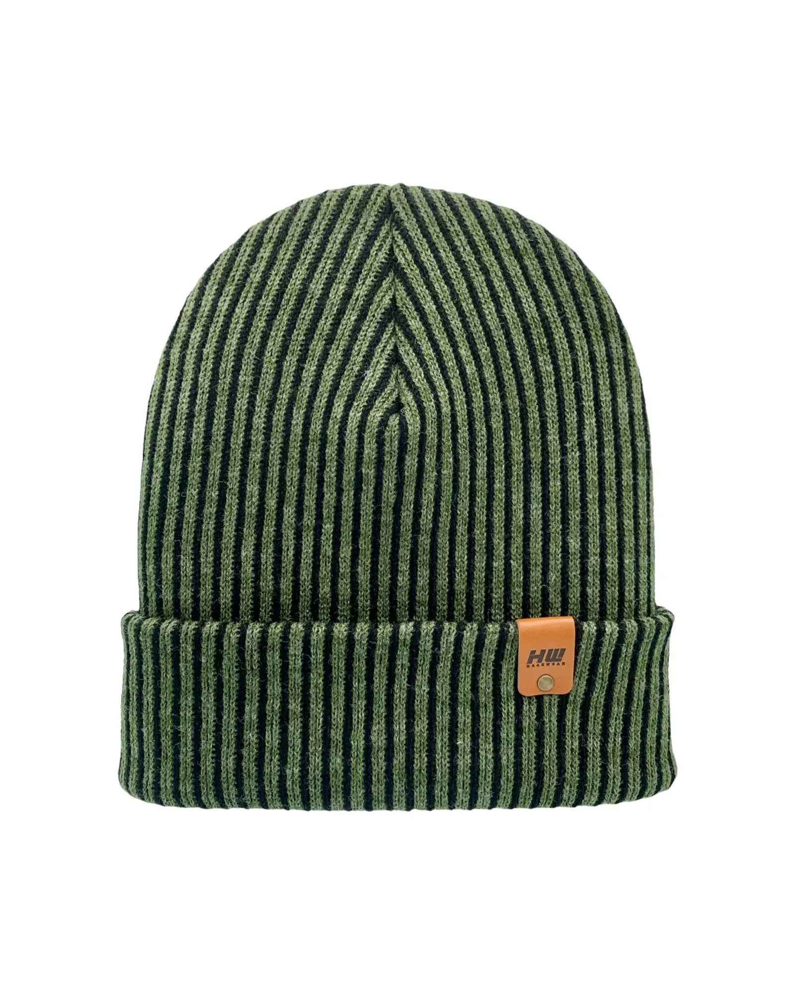 HAAKWEAR Cuffed Wide Ribbed Striped Beanie / Hat, Black 