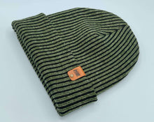Charger l&#39;image dans la galerie, HAAKWEAR Cuffed Wide Ribbed Striped Beanie / Hat, Black / Green, Limited Edition - Made in USA, stylish winter accessory
