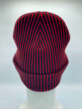 Charger l&#39;image dans la galerie, HAAKWEAR Cuffed Wide Ribbed Striped Beanie / Hat, Black / Red, Limited Edition - Made in USA
