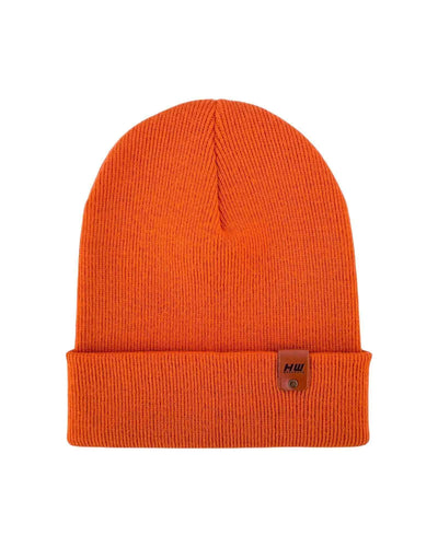 HAAKWEAR Knit Cuffed Classic Beanie / Hat - Tiger Orange, Made in USA, showing vibrant color and durable design for men and women.