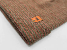 Load image into Gallery viewer, Close-up of HAAKWEAR Traditional Contrast Cuffed Beanie / Hat - Burgundy / Green, Made in USA, showing cuff and texture detail.
