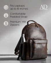 Charger l'image dans la galerie, Genuine Leather Backpack – Fits 15.6" Laptop, Hidden AirTag Pocket
