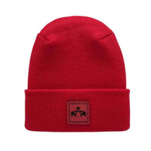 Charger l&#39;image dans la galerie, Love-Inspired H-Stitch Beanie – Scarlet Red Elelove Elephants, limited edition Haakwear for 2025, made in USA, stylish winter accessory.
