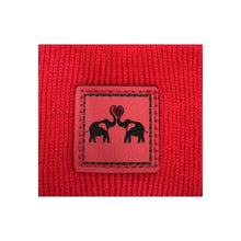 Charger l&#39;image dans la galerie, Love-Inspired H-Stitch Beanie – Scarlet Red Elelove Elephants, featuring a unique elephant design on a vibrant red knit fabric.
