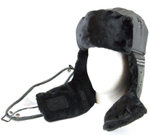 Load image into Gallery viewer, Unisex faux fur trooper hat with removable face mask and chin strap, shown in black, ideal for winter cold protection.
