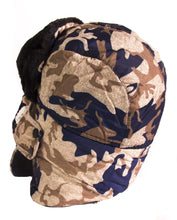 Load image into Gallery viewer, Alex Unisex Ushanka Trapper Hat with camo print, faux fur lining, removable mask, windproof, perfect for cold weather.
