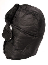 Load image into Gallery viewer, Black Alex Unisex Ushanka Aviator Hat with Faux Fur and Removable Mask, providing windproof warmth and comfort, side profile view.
