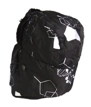 Load image into Gallery viewer, Black Alex Unisex Ushanka Faux Fur Trapper Hat with geometric print, side view, windproof, with removable mask.
