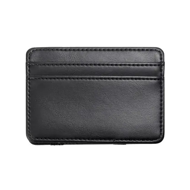 Sleek black vegan leather wallet with multiple compartments for cards and cash, offering a minimalist and eco-friendly design.