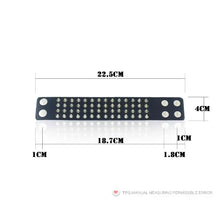 Load image into Gallery viewer, Faux leather bracelet with spikes, dimensions labeled. Edgy punk-inspired accessory for bold fashion statements, durable and striking design.
