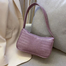 Load image into Gallery viewer, Crocodile pattern PU leather women&#39;s shoulder bag in mauve, ideal for everyday use and versatile occasions.

