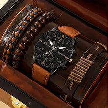 Charger l&#39;image dans la galerie, Men&#39;s Business Watch Set with leather strap and bracelet accessories, showcasing timeless elegance and professionalism.

