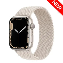 Load image into Gallery viewer, Nylon elastic strap for Apple Watch, compatible with 38mm to 45mm models, shown in cream color, suitable for iWatch Series 1-7 SE.
