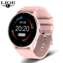 Load image into Gallery viewer, Pink smart watch displaying time and fitness metrics, designed for men&#39;s fitness tracking and health monitoring.
