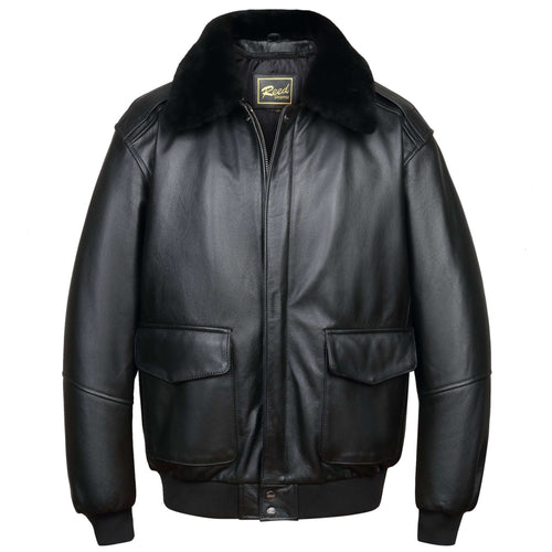 REED Men's Premium Leather Aviator Bomber Jacket with knit cuffs and pockets, stylish and durable for long-lasting comfort.