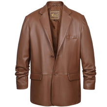 Load image into Gallery viewer, REED Men&#39;s Premium Lambskin Leather Blazer Sports Jacket in brown, imported luxury soft-touch leather blazer with timeless style.
