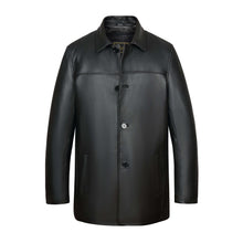 Load image into Gallery viewer, REED EST. 1950 Men&#39;s Genuine Lambskin Leather Jacket, Four Button Car Coat, Classic Black, Premium Quality, Winter Wear
