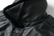 Load image into Gallery viewer, Close-up of REED Men&#39;s Premium Leather Aviator Bomber Jacket highlighting the soft, durable imported leather and classic style.
