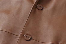 Load image into Gallery viewer, Close-up of buttons on REED Men&#39;s Premium Lambskin Leather Blazer in soft brown leather.
