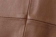 Load image into Gallery viewer, Close-up of premium brown lambskin leather texture on Reed Men&#39;s blazer sports jacket.

