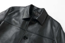 Load image into Gallery viewer, REED EST. 1950 Men&#39;s Genuine Lambskin Leather Jacket, Black Four Button Car Coat, Premium Winter Wear, Classic Design
