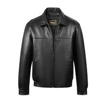 Load image into Gallery viewer, REED Men&#39;s Black New Zealand Lambskin Leather Jacket, sleek and stylish blouson design, perfect for all occasions.
