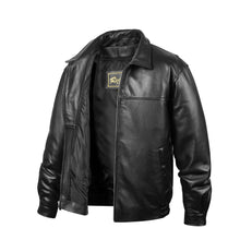 Load image into Gallery viewer, REED Men&#39;s New Zealand Lambskin Leather Jacket in Black, featuring a soft-touch finish and blouson style for style and comfort.
