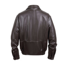 Load image into Gallery viewer, REED Men&#39;s New Zealand Lambskin Leather Jacket in black, back view, showcasing smooth finish and elegant design
