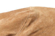 Load image into Gallery viewer, Close-up of REED Men&#39;s Baseball Suede Leather Jacket highlighting the soft suede texture and stitching details.
