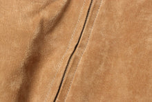 Load image into Gallery viewer, Close-up of soft suede leather on a REED Men&#39;s Baseball Jacket, highlighting texture and quality.
