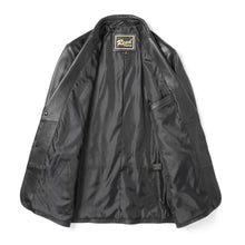 Load image into Gallery viewer, Interior view of REED Men&#39;s Premium Lambskin Leather Blazer showing lining and label, showcasing luxury soft-touch design.
