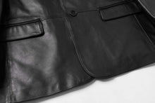 Load image into Gallery viewer, Close-up of REED Men&#39;s Premium Lambskin Leather Blazer, showcasing luxurious soft-touch and sleek design. Perfect for a timeless style.
