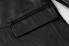 Load image into Gallery viewer, Close-up of REED Men&#39;s Premium Lambskin Leather Blazer showcasing the high-quality texture and craftsmanship.
