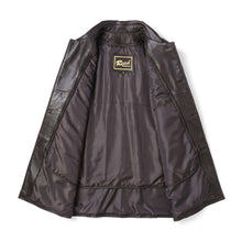 Load image into Gallery viewer, REED EST. 1950 men&#39;s genuine lambskin leather four button car coat interior view showing lining and quality craftsmanship.
