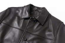 Load image into Gallery viewer, REED EST. 1950 men&#39;s lambskin leather jacket with four button front, classic design, and soft finish.
