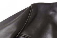 Load image into Gallery viewer, Close-up of REED EST. 1950 men&#39;s lambskin leather jacket, showcasing its soft texture and premium quality material.
