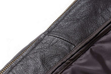 Load image into Gallery viewer, Close-up view of the REED Men&#39;s Premium Leather Aviator Bomber Jacket showcasing its high-quality imported leather texture.
