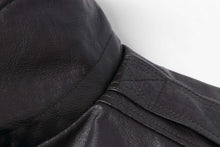 Load image into Gallery viewer, Close-up of REED Men&#39;s Premium Leather Aviator Bomber Jacket collar, showcasing quality craftsmanship and durable imported leather.
