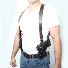 Cargar imagen en el visor de la galería, Handmade Universal Leather Shoulder Concealed Holster Horizontal Carry &amp; Double Mag Pouch
