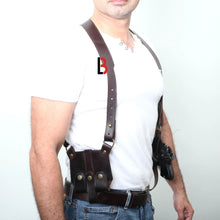 Cargar imagen en el visor de la galería, Handmade Universal Leather Shoulder Concealed Holster Horizontal Carry &amp; Double Mag Pouch
