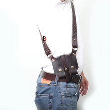 Cargar imagen en el visor de la galería, Handmade Universal Leather Shoulder Concealed Holster Horizontal Carry &amp; Double Mag Pouch
