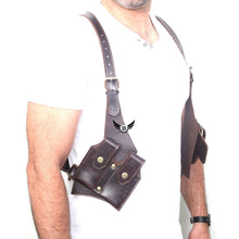 Load image into Gallery viewer, Man wearing Cowhide Leather Vertical Concealed Holster Right and Left Handers Universal Size.
